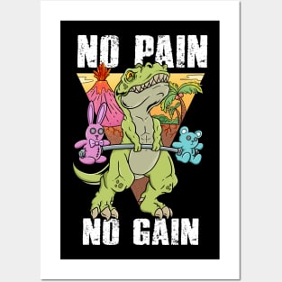 Gym Dinosaur: No Pain, No Gain - Embrace the Grind and Roar to Your Fitness Goals Posters and Art